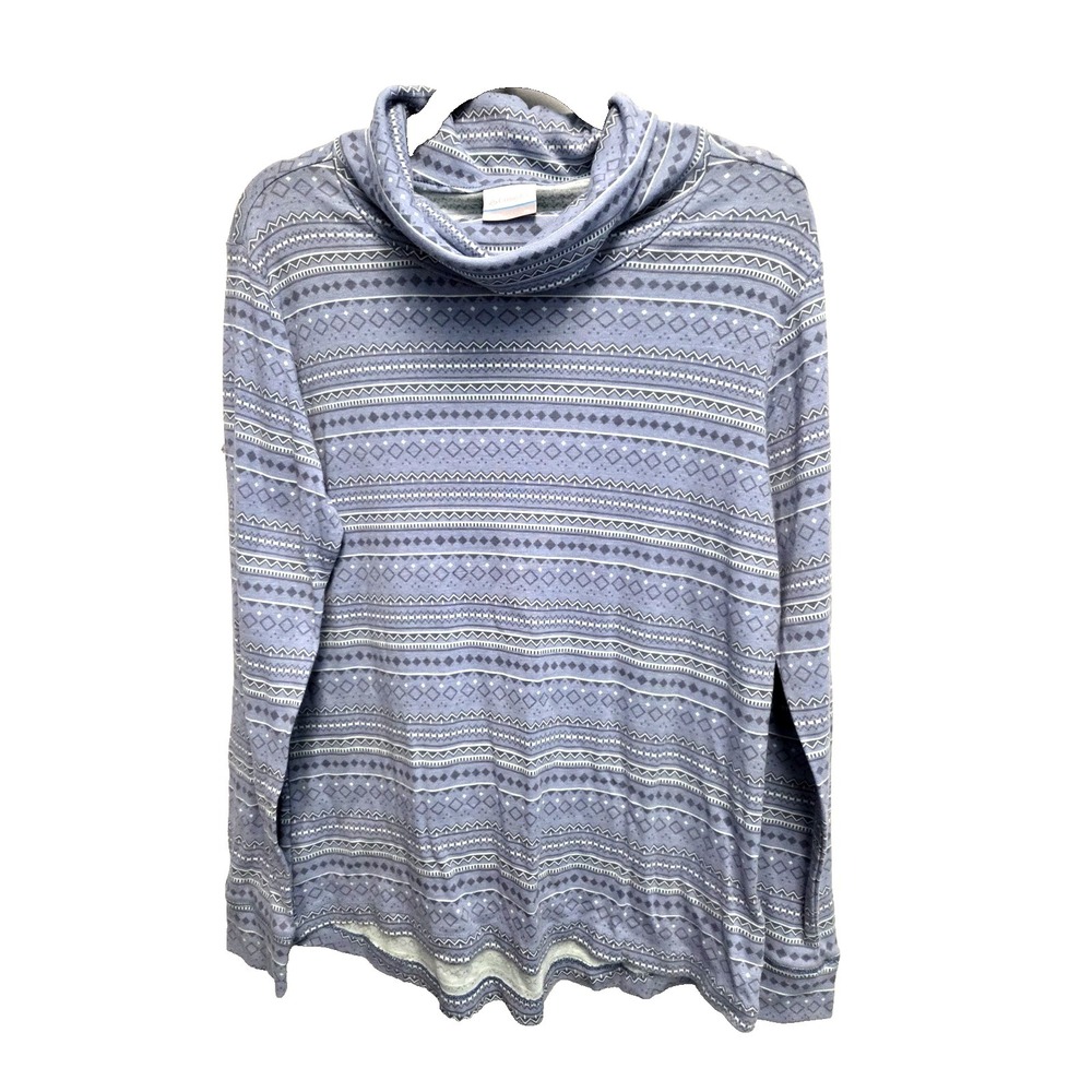 COLUMBIA Womens XL Turtleneck Pullover FAIR ISLE‎ Blue Shirt Top